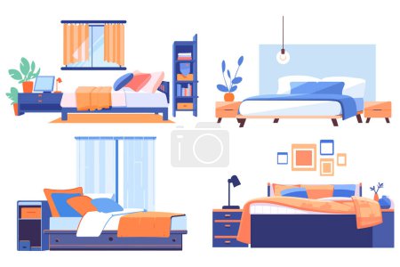 Illustration for Hand Drawn Bed and bedroom in flat style isolated on background - Royalty Free Image