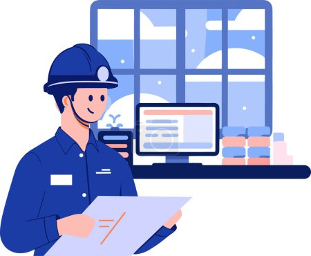 Illustration for Hand Drawn Engineer or architect in office in flat style isolated on background - Royalty Free Image