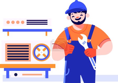 Illustration for Hand Drawn Air conditioner repair technician in flat style isolated on background - Royalty Free Image