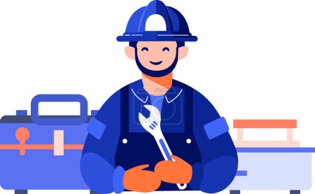 Illustration for Hand Drawn Technician or engineer with toolbox in flat style isolated on background - Royalty Free Image
