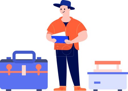 Illustration for Hand Drawn Technician or engineer with toolbox in flat style isolated on background - Royalty Free Image