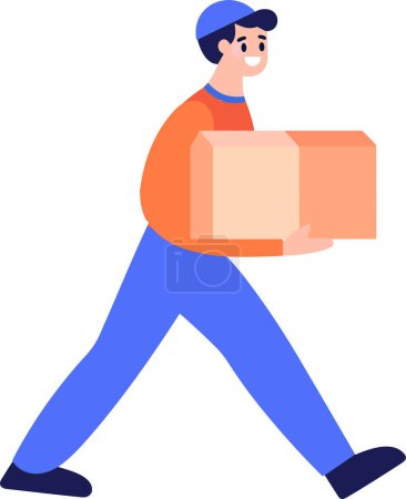 Foto de Dibujado a mano un repartidor está entregando un paquete a un cliente en estilo plano aislado en el fondo - Imagen libre de derechos