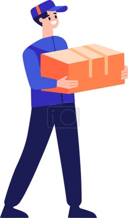 Illustration for Hand Drawn a delivery man is delivering a package to a customer in flat style isolated on background - Royalty Free Image