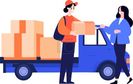 Illustration for Hand Drawn Delivery man with delivery truck in flat style isolated on background - Royalty Free Image