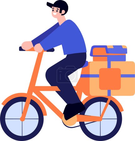 Illustration for Hand Drawn delivery man riding bicycle in flat style isolated on background - Royalty Free Image