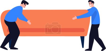 Illustration for Hand Drawn A porter is moving a sofa for a customer in flat style isolated on background - Royalty Free Image