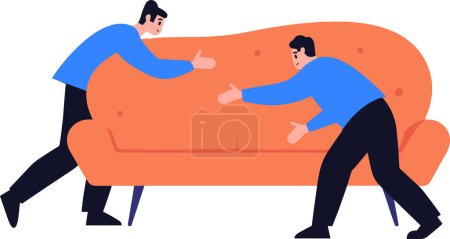 Illustration for Hand Drawn A porter is moving a sofa for a customer in flat style isolated on background - Royalty Free Image