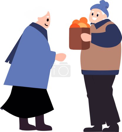 Illustration for Hand Drawn Elderly people talking in front of the house in flat style isolated on background - Royalty Free Image