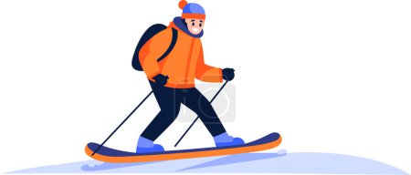 Téléchargez les illustrations : Personnage masculin dessiné à la main jouant au patin à glace en hiver dans un style plat isolé sur fond - en licence libre de droit