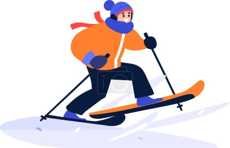 Illustration for Hand Drawn Male character playing ice skating in winter in flat style isolated on background - Royalty Free Image