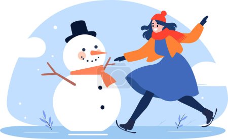 Illustration for Hand Drawn female character playing ice skating in winter in flat style isolated on background - Royalty Free Image