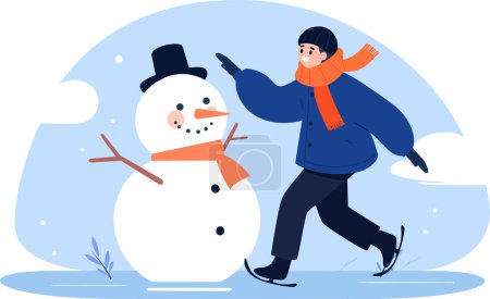 Téléchargez les illustrations : Personnage masculin dessiné à la main jouant au patin à glace en hiver dans un style plat isolé sur fond - en licence libre de droit