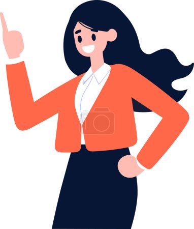 Téléchargez les illustrations : Main dessinée femme d'affaires heureuse caractère montrer la confiance dans le style plat isolé sur fond - en licence libre de droit
