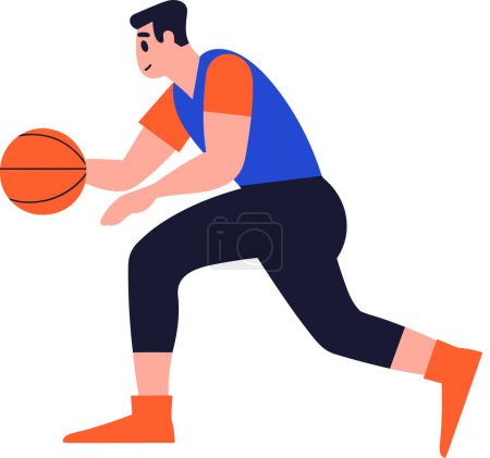 Téléchargez les illustrations : Joueur de basket-ball dessiné à la main personnage jouant au basket-ball dans un style plat isolé sur fond - en licence libre de droit