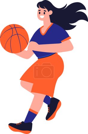 Ilustración de Personaje de jugador de baloncesto dibujado a mano jugando baloncesto en estilo plano aislado en el fondo - Imagen libre de derechos