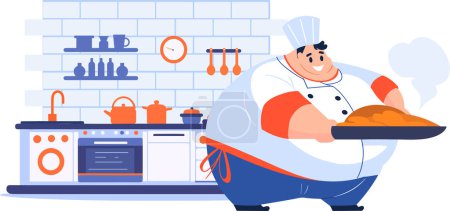 Illustration for Hand Drawn Chef is cooking in the kitchen in flat style isolated on background - Royalty Free Image