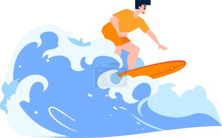 Illustration for Hand Drawn Tourist teen characters are playing surfboards at the sea in flat style isolated on background - Royalty Free Image