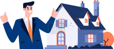 Téléchargez les illustrations : Dessiné à la main caractère agent immobilier dans le style appartement isolé sur fond - en licence libre de droit