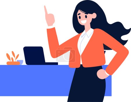 Ilustración de Personaje de empresario u oficinista dibujado a mano con computadora portátil en estilo plano aislado en el fondo - Imagen libre de derechos