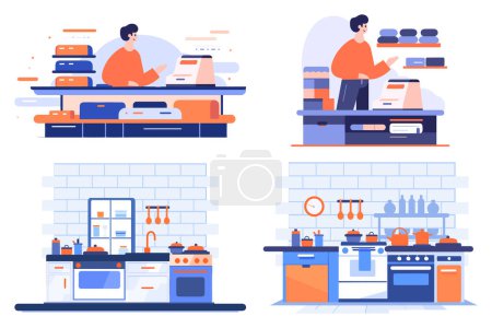 Illustration for Hand Drawn Kitchen and shop in flat style isolated on background - Royalty Free Image