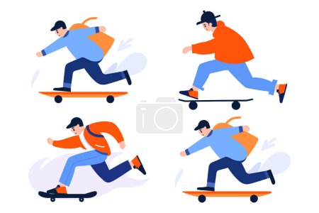 Illustration for Hand Drawn Teenage characters playing skateboards in flat style isolated on background - Royalty Free Image