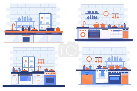 Illustration for Hand Drawn Kitchen in minimalist style in flat style isolated on background - Royalty Free Image