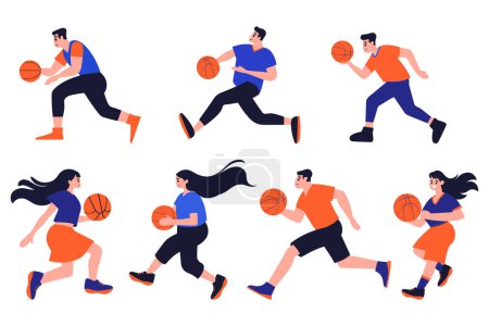 Illustration for Hand Drawn Basketball player character playing basketball in flat style isolated on background - Royalty Free Image