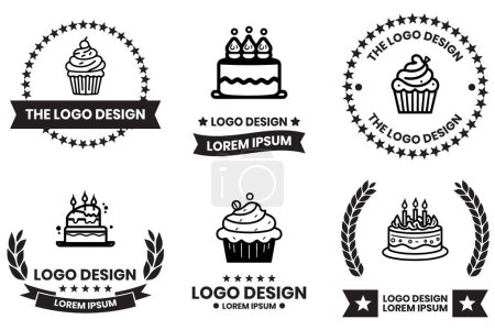 Illustration for Cake and bread logo in flat line art style isolated on background - Royalty Free Image