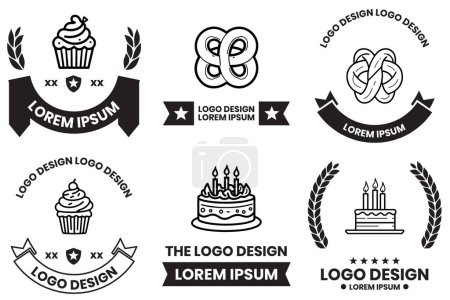 Ilustración de Logotipo de pastel y pan en estilo de arte de línea plana aislado en el fondo - Imagen libre de derechos