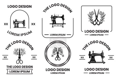 Téléchargez les illustrations : Logo de magasin d'équipement d'adaptation et de couture dans le style d'art plat isolé sur le fond - en licence libre de droit