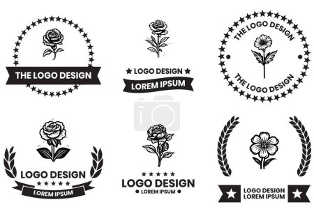 Illustration for Flower or rose logo in flat line art style isolated on background - Royalty Free Image