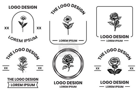 Téléchargez les illustrations : Logo fleur ou rose en ligne plate style art isolé sur fond - en licence libre de droit