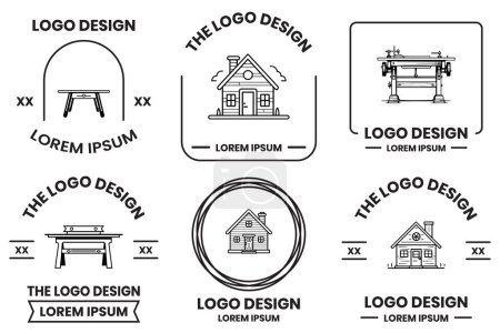 Ilustración de Logotipo del carpintero o de la tienda de construcción en estilo de arte de línea plana aislado sobre fondo - Imagen libre de derechos