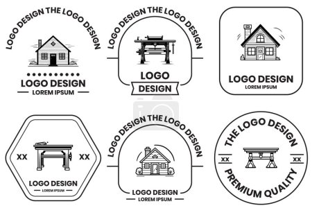 Téléchargez les illustrations : Logo de menuisier ou magasin de construction en style art plat isolé sur fond - en licence libre de droit