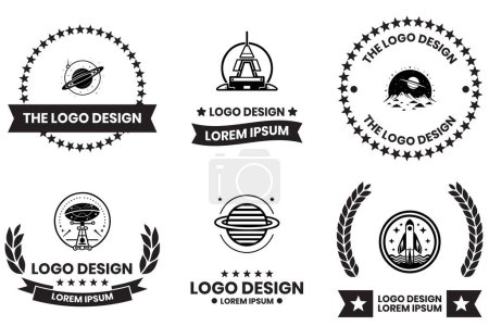 Téléchargez les illustrations : Astronaute et planète logo en style art plat isolé sur fond - en licence libre de droit