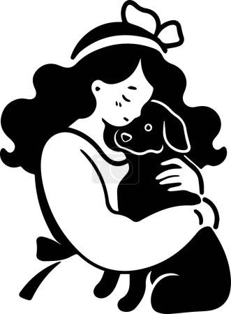 Téléchargez les illustrations : Logo femme et chat en clinique animale concept en style art plat isolé sur fond - en licence libre de droit
