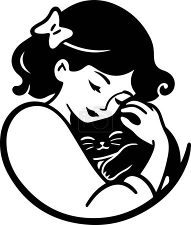 Ilustración de Logotipo de mujer y gato en concepto de clínica animal en estilo de arte de línea plana aislado sobre fondo - Imagen libre de derechos