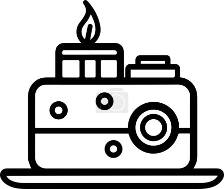 Ilustración de Cámara en el logotipo de la fiesta de cumpleaños en estilo de arte de línea plana aislado en el fondo - Imagen libre de derechos