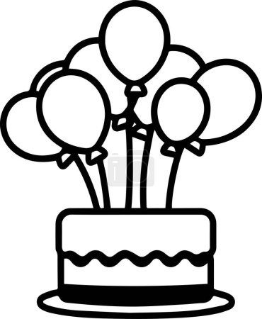 Téléchargez les illustrations : Logo de gâteau d'anniversaire dans le style d'art de ligne plate isolé sur fond - en licence libre de droit