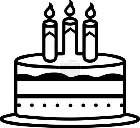 Téléchargez les illustrations : Logo de gâteau d'anniversaire dans le style d'art de ligne plate isolé sur fond - en licence libre de droit