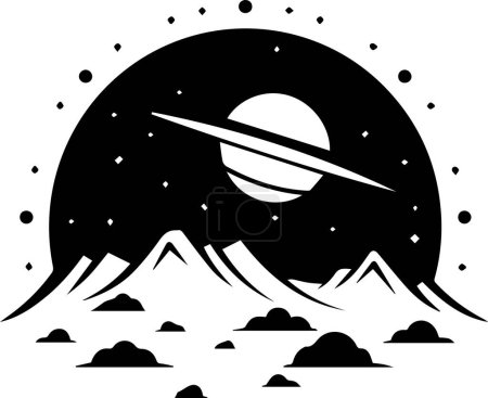 Ilustración de Planeta con el logotipo de anillos en estilo de arte de línea plana aislado en el fondo - Imagen libre de derechos