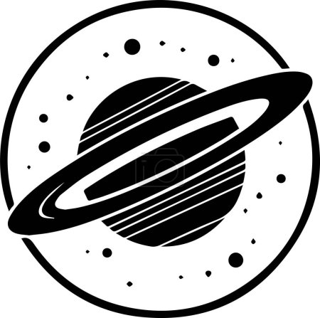Ilustración de Planeta con el logotipo de anillos en estilo de arte de línea plana aislado en el fondo - Imagen libre de derechos