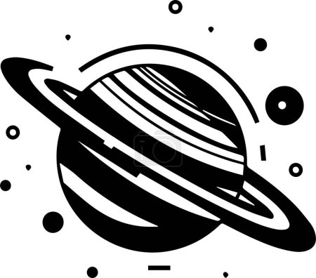 Illustration for Planet with rings logo in flat line art style isolated on background - Royalty Free Image