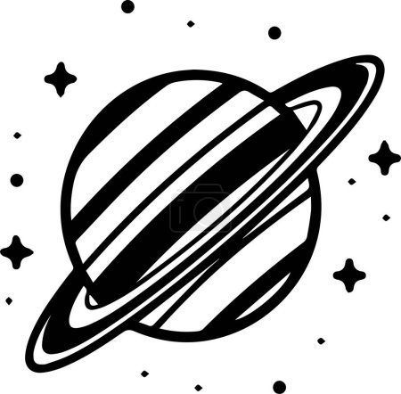 Téléchargez les illustrations : Planète avec anneaux logo en ligne plate style art isolé sur fond - en licence libre de droit