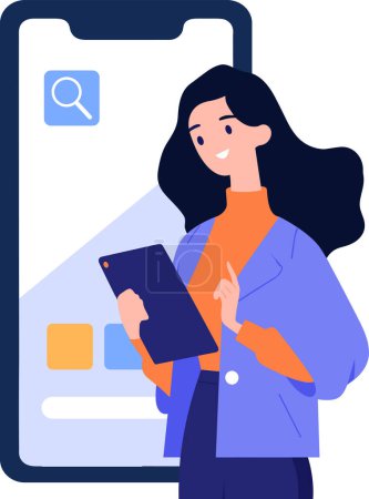 Illustration for Hand Drawn Female character talking with smartphone in online communication concept in flat style isolated on background - Royalty Free Image