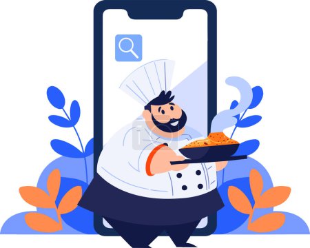 Illustration for Hand Drawn Chef character teaching cooking in the concept of teaching online cooking in flat style isolated on background - Royalty Free Image