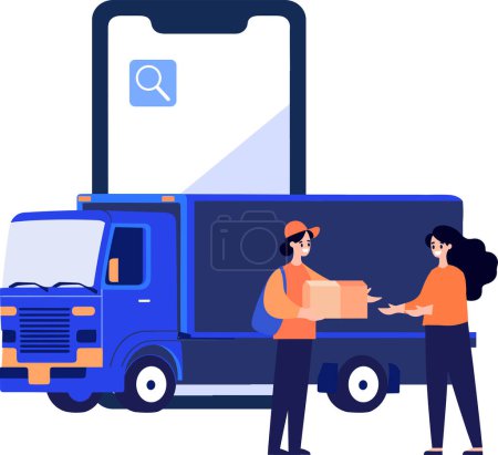Illustration for Hand Drawn Delivery man character with truck In the concept of online delivery in flat style isolated on background - Royalty Free Image