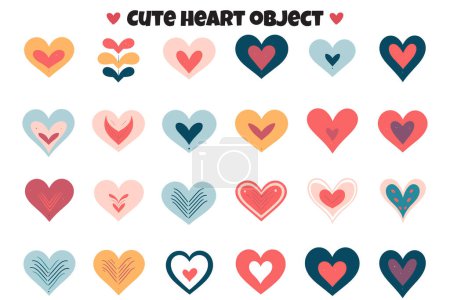 Illustration for Heart shaped logos and objects in cute style isolated on background - Royalty Free Image