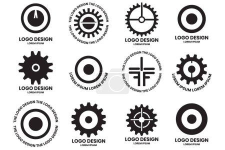 Ilustración de Logo moderno de engranaje y círculo en estilo minimalista aislado sobre fondo - Imagen libre de derechos