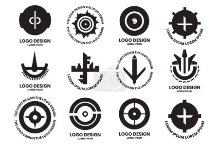 Téléchargez les illustrations : Engrenage moderne et logo cercle dans un style minimaliste isolé sur fond - en licence libre de droit